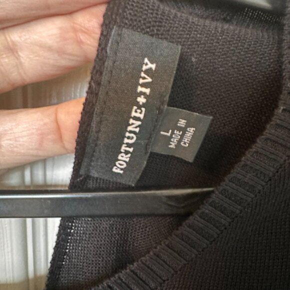 D-10 Fortune + Ivy open back detail Sweater Dress Sz L, metallic gold and black - Picture 6 of 8